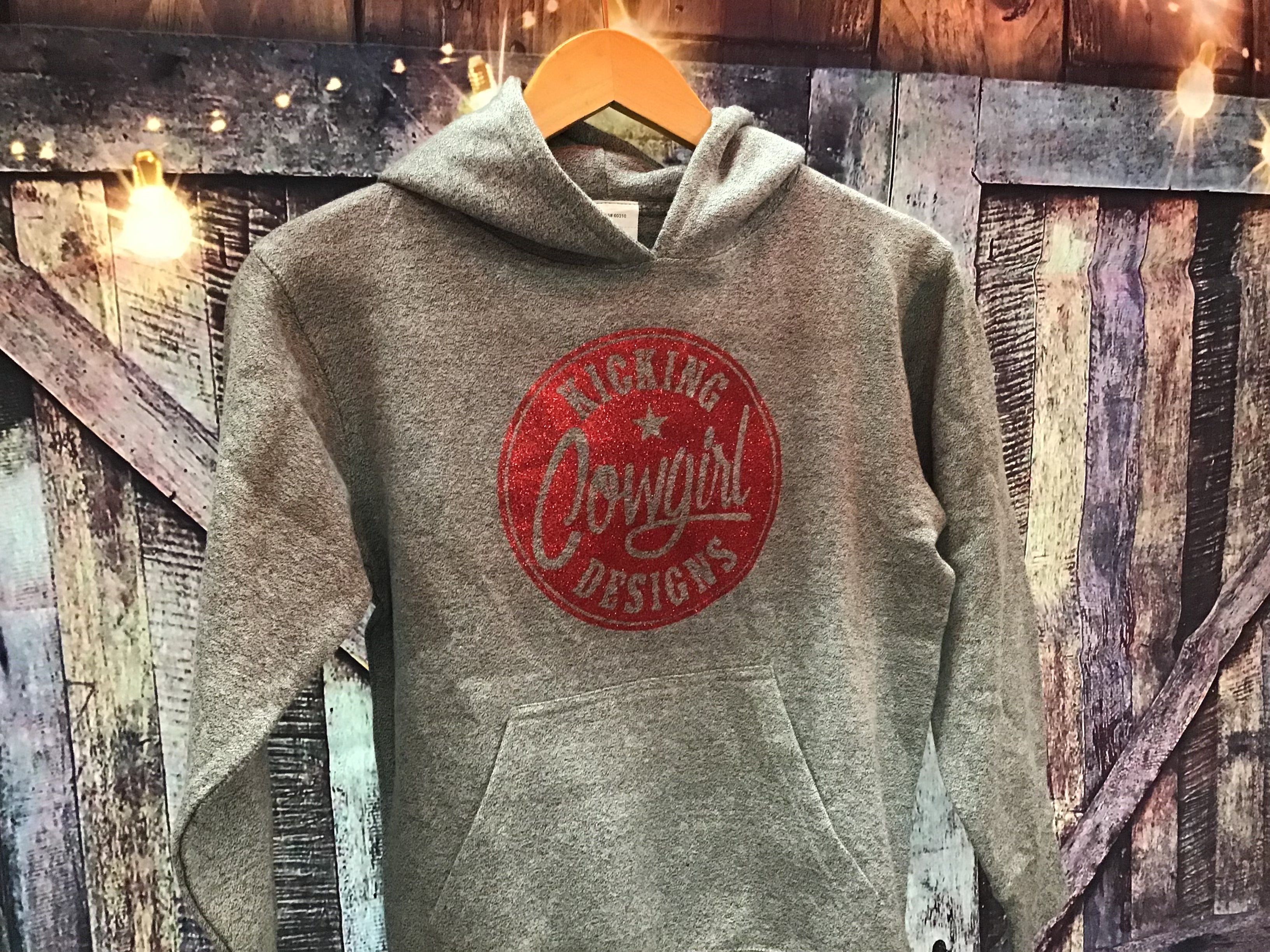 Youth Grey Hoodie - Cowgirl Philly Red Sparkle size MEDIUM
